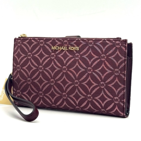 Michael Kors Large Jet Set Travel Double Zip Wallet Ox Blood Multi - Picture 2 of 9